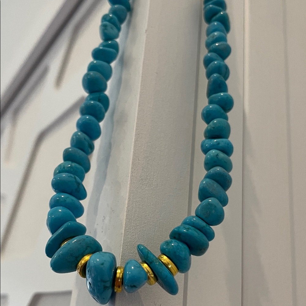 Turquoise color howlite and Gold Beaded Necklace